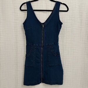 Mindcode Denim Zip-Front Mini Dress with Pockets